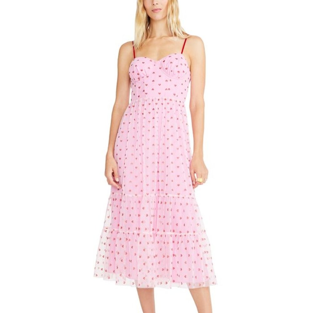 Betsey Johnson Foil-Printed Tiered Sweetheart Dress